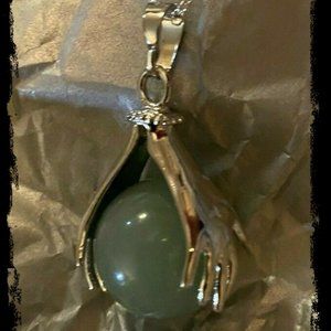 Aventurine Crystal Ball with an 18 Inch Sterling Silver Necklace